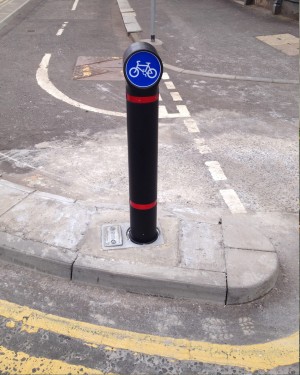 Bollard Nuvo Sign for Cyclists Vehicle Access Restriction in black